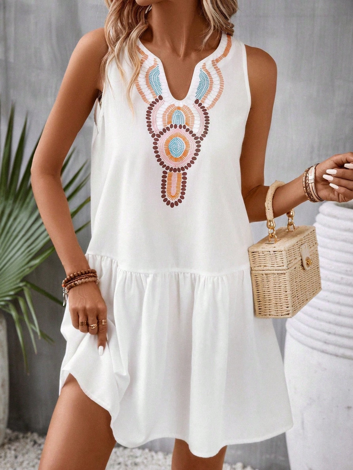 Printed Sleeveless Mini Dress - store name